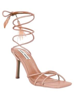 Steve Madden Bryden Nude Feather Lace Up Heels Size 9.5 NWOB
